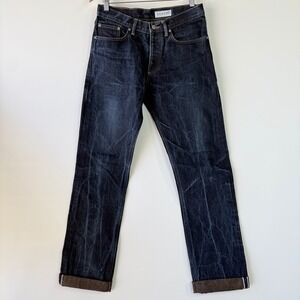Gustin Straight Fit Selvedge Jeans Mens Dark Indigo Brown Weft Denim #409